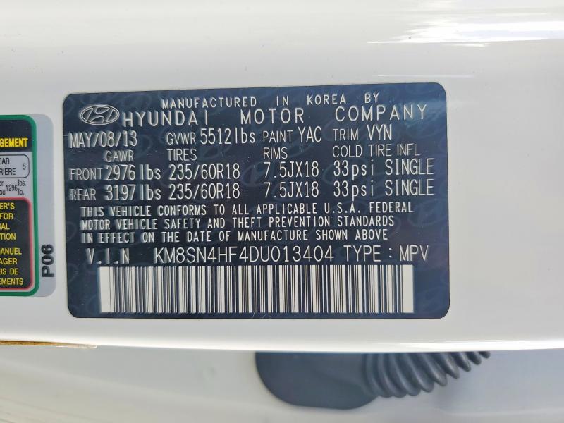 Продажа на аукционе авто 2013 Hyundai Santa Fe, vin: KM8SN4HF4DU013404, номер лота: 59280276