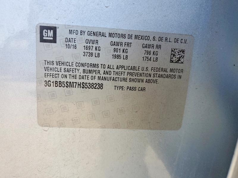 Aukcja sprzedaży 2017 Chevrolet Cruze, vin: 3G1BB5SM7HS538238, numer aukcji: 61548716