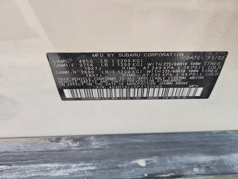 2023 Subaru Outback მანქანა იყიდება აუქციონზე, vin: 4S4BTALC5P3143560, აუქციონის ნომერი: 62705106