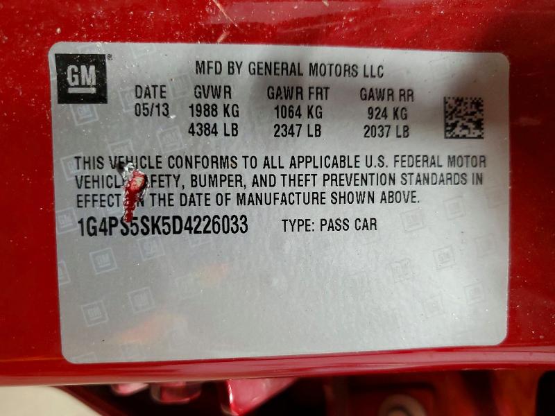 2013 Buick Verano მანქანა იყიდება აუქციონზე, vin: 1G4PS5SK5D4226033, აუქციონის ნომერი: 61325256