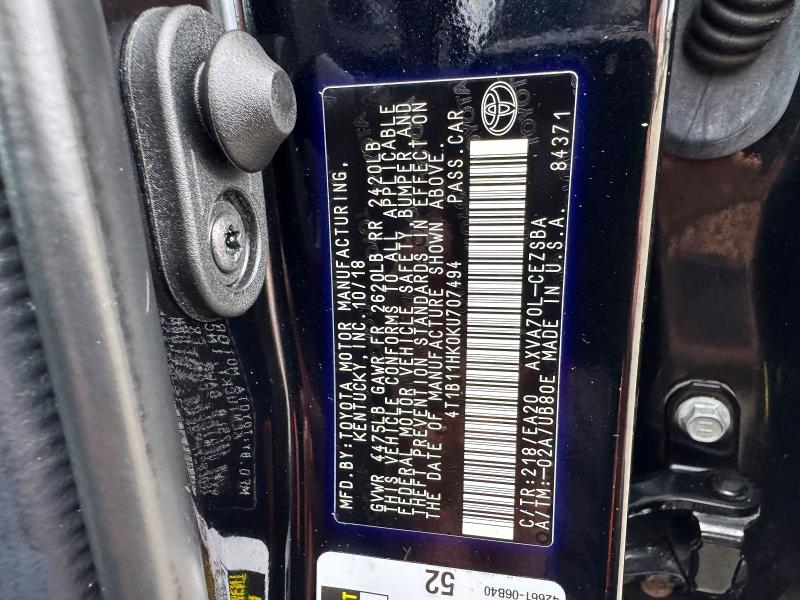 Aukcja sprzedaży 2019 Toyota Camry, vin: 4T1B11HK0KU707494, numer aukcji: 63433256