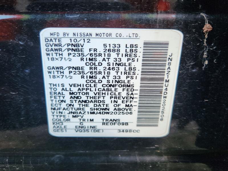 Aukcja sprzedaży 2013 Nissan Murano, vin: JN8AZ1MU4DW202506, numer aukcji: 61149216