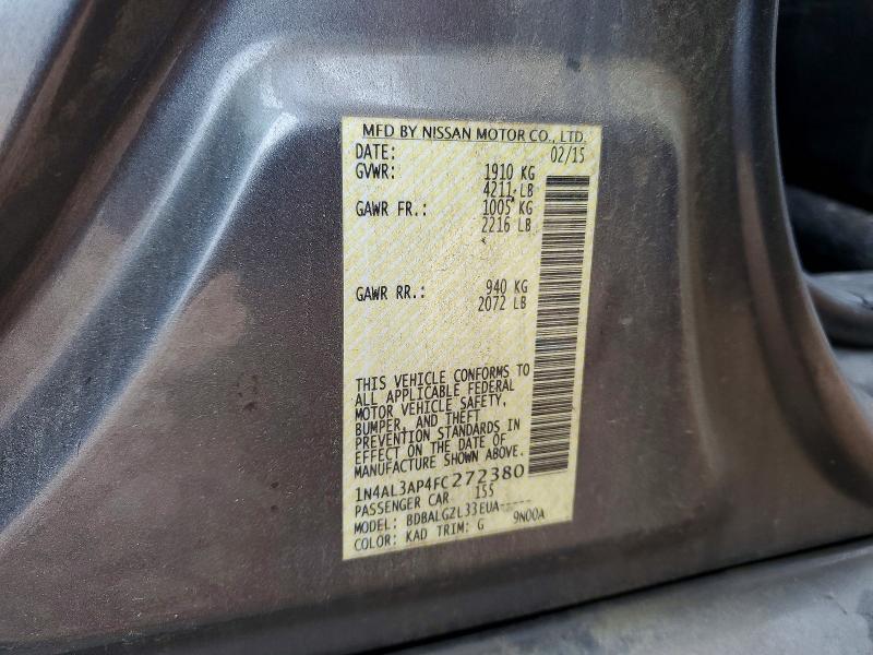 2015 Nissan Altima მანქანა იყიდება აუქციონზე, vin: 1N4AL3AP4FC272380, აუქციონის ნომერი: 62045496