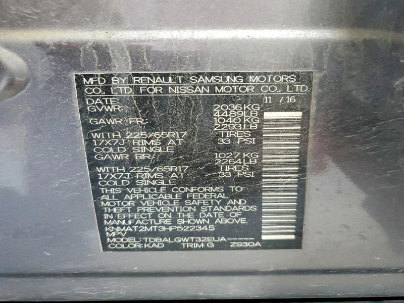 2017 Nissan Rogue მანქანა იყიდება აუქციონზე, vin: KNMAT2MT3HP522345, აუქციონის ნომერი: 60176056