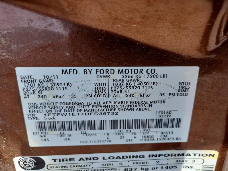 Продажа на аукционе авто 2011 Ford F150, vin: 1FTFW1ET7BFD36732, номер лота: 61608276
