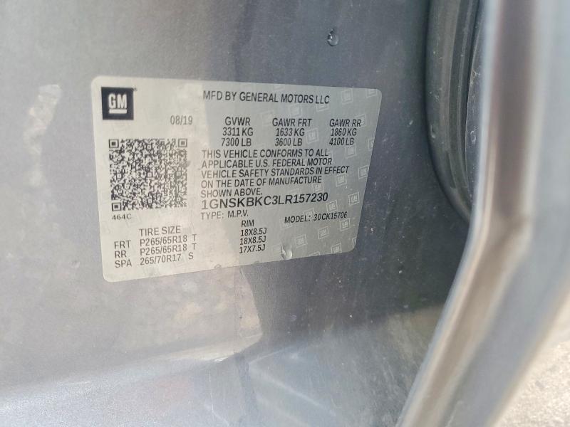 2020 Chevrolet Tahoe მანქანა იყიდება აუქციონზე, vin: 1GNSKBKC3LR157230, აუქციონის ნომერი: 60129486