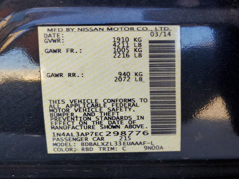 Aukcja sprzedaży 2014 Nissan Altima, vin: 1N4AL3AP7EC298776, numer aukcji: 60297666