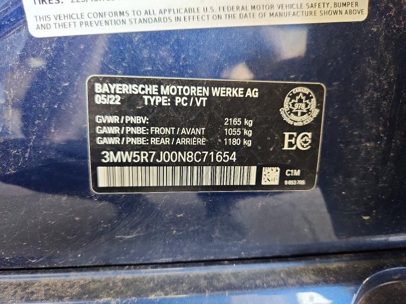 Продаж на аукціоні авто 2022 Bmw 330xi, vin: 3MW5R7J00N8C71654, номер лоту: 63375746