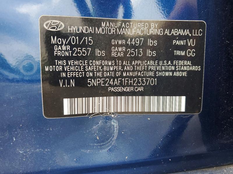 2015 Hyundai Sonata მანქანა იყიდება აუქციონზე, vin: 5NPE24AF1FH233701, აუქციონის ნომერი: 85630295
