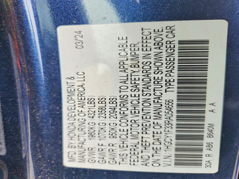 2024 Honda Accord მანქანა იყიდება აუქციონზე, vin: 1HGCY1F33RA054656, აუქციონის ნომერი: 60986436