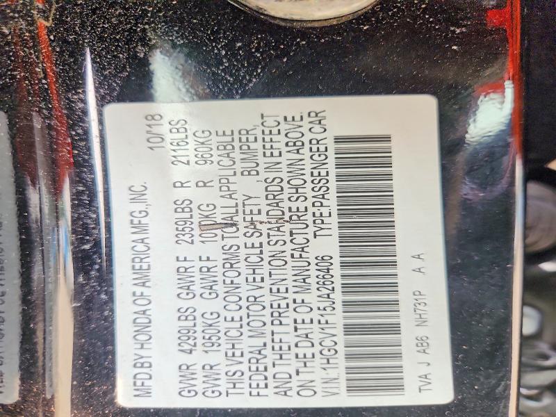 61837476 :رقم المزاد ، 1HGCV1F15JA266406 vin ، 2018 Honda Accord مزاد بيع