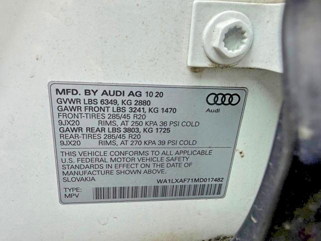 Aukcja sprzedaży 2021 Audi Q7, vin: WA1LXAF71MD017482, numer aukcji: 63717116