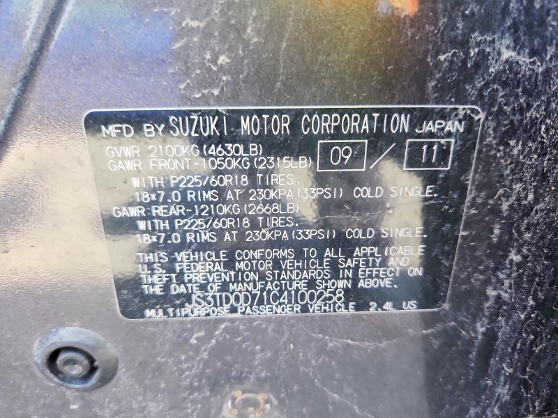 2012 Suzuki Grand Vitara მანქანა იყიდება აუქციონზე, vin: JS3TD0D71C4100258, აუქციონის ნომერი: 61487046