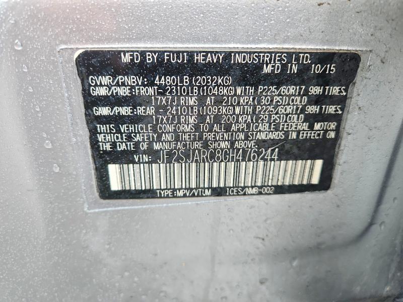 Aukcja sprzedaży 2016 Subaru Forester, vin: JF2SJARC8GH476244, numer aukcji: 58934526