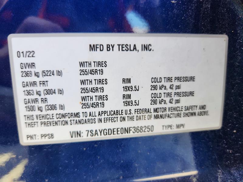 Aukcja sprzedaży 2022 Tesla Model Y, vin: 7SAYGDEE0NF368250, numer aukcji: 60961976