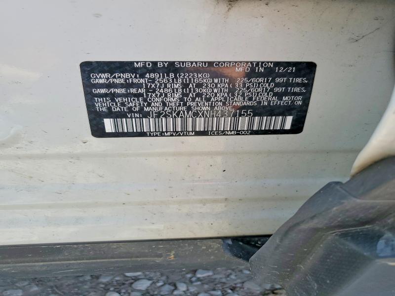 59665266 :رقم المزاد ، JF2SKAMCXNH437155 vin ، 2022 Subaru Forester مزاد بيع