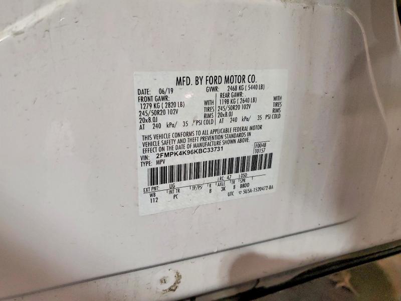 Продаж на аукціоні авто 2019 Ford Edge, vin: 2FMPK4K96KBC33731, номер лоту: 59173106