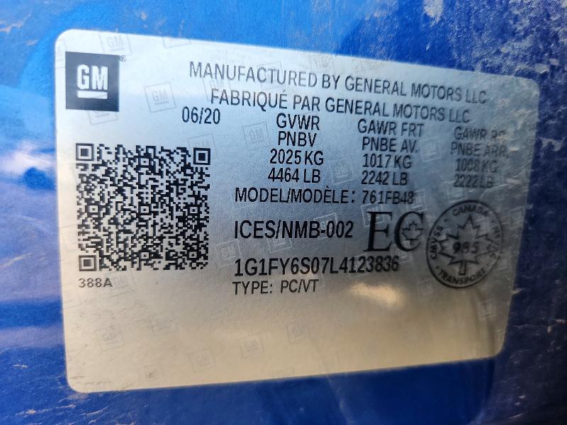 Aukcja sprzedaży 2020 Chevrolet Bolt Ev, vin: 1G1FY6S07L4123836, numer aukcji: 60134516