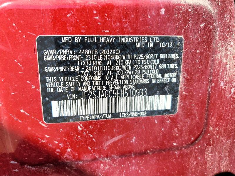Aukcja sprzedaży 2014 Subaru Forester, vin: JF2SJAGC5EH510933, numer aukcji: 58615316
