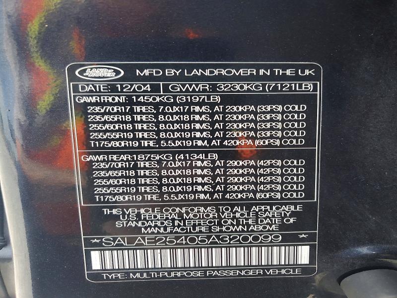 Продажа на аукционе авто 2005 Land Rover Lr3, vin: SALAE25405A320099, номер лота: 59770796