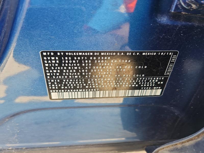 2019 Volkswagen Tiguan მანქანა იყიდება აუქციონზე, vin: 3VV4B7AX0KM023957, აუქციონის ნომერი: 59984936