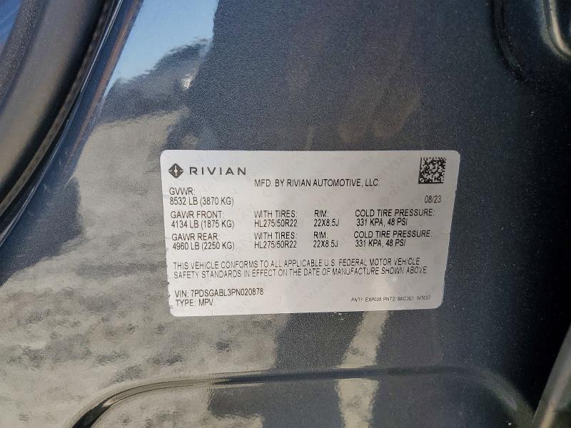 Aukcja sprzedaży 2023 Rivian R1s, vin: 7PDSGABL3PN020878, numer aukcji: 60401226