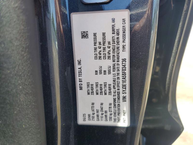 Продаж на аукціоні авто 2025 Tesla Model 3, vin: 5YJ3E1EA5SF034736, номер лоту: 61131336