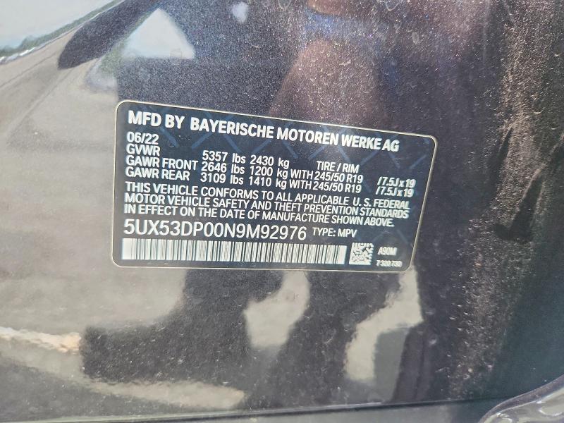 2022 Bmw X3 მანქანა იყიდება აუქციონზე, vin: 5UX53DP00N9M92976, აუქციონის ნომერი: 61014916