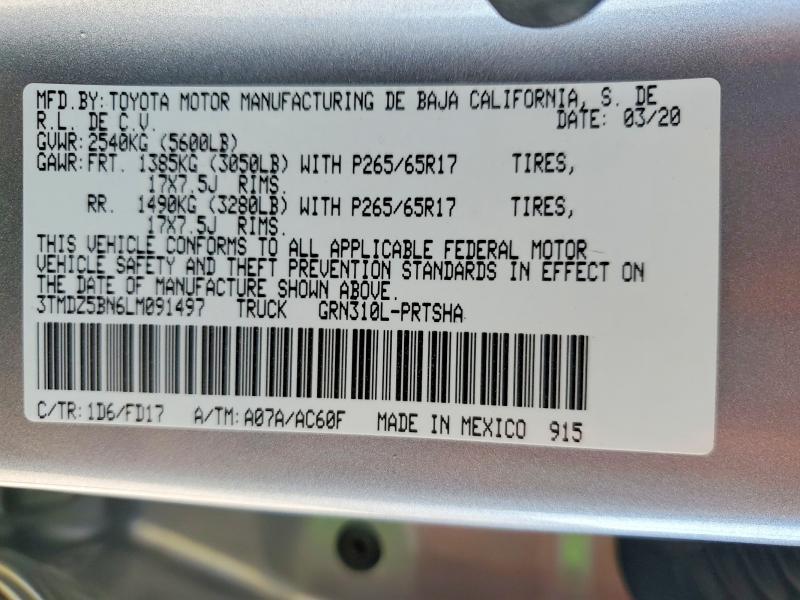 Продажа на аукционе авто 2020 Toyota Tacoma, vin: 3TMDZ5BN6LM091497, номер лота: 60134756
