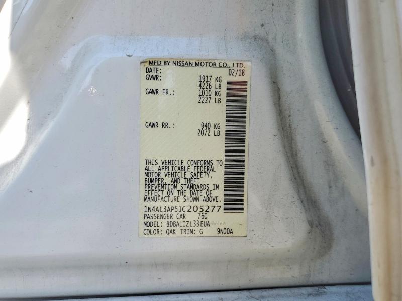 2018 Nissan Altima მანქანა იყიდება აუქციონზე, vin: 1N4AL3AP5JC205277, აუქციონის ნომერი: 60443996