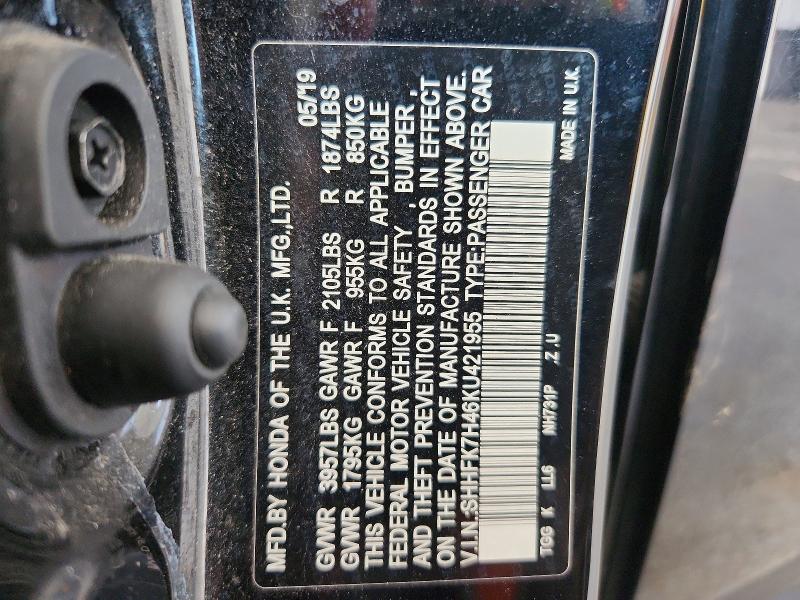 Aukcja sprzedaży 2019 Honda Civic, vin: SHHFK7H46KU421955, numer aukcji: 59249916