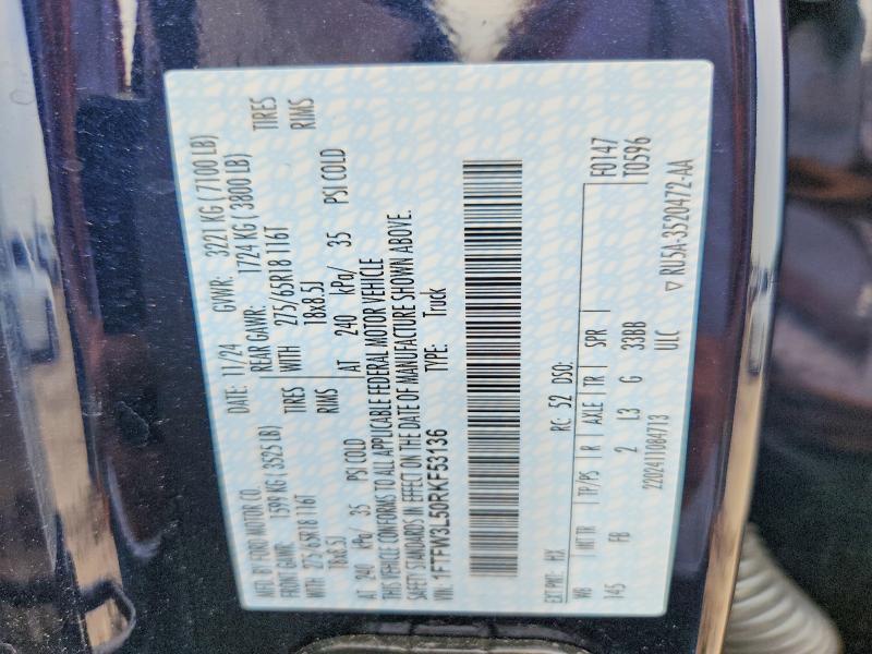 Aukcja sprzedaży 2024 Ford F150, vin: 1FTFW3L50RKF53136, numer aukcji: 61011026