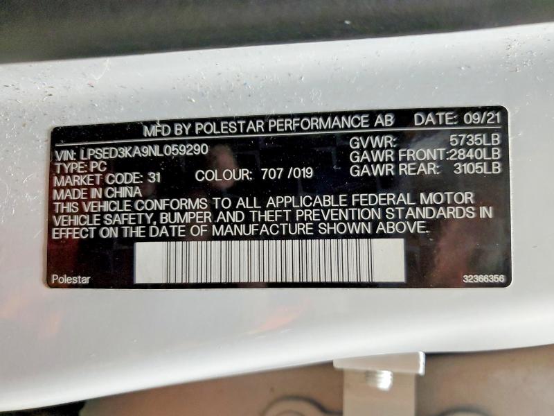 Продажа на аукционе авто 2022 Polestar 2, vin: LPSED3KA9NL059290, номер лота: 62906336