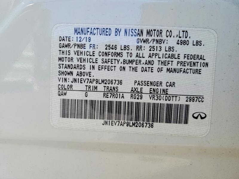 Aukcja sprzedaży 2020 Infiniti Q50, vin: JN1EV7AP9LM206736, numer aukcji: 62107476
