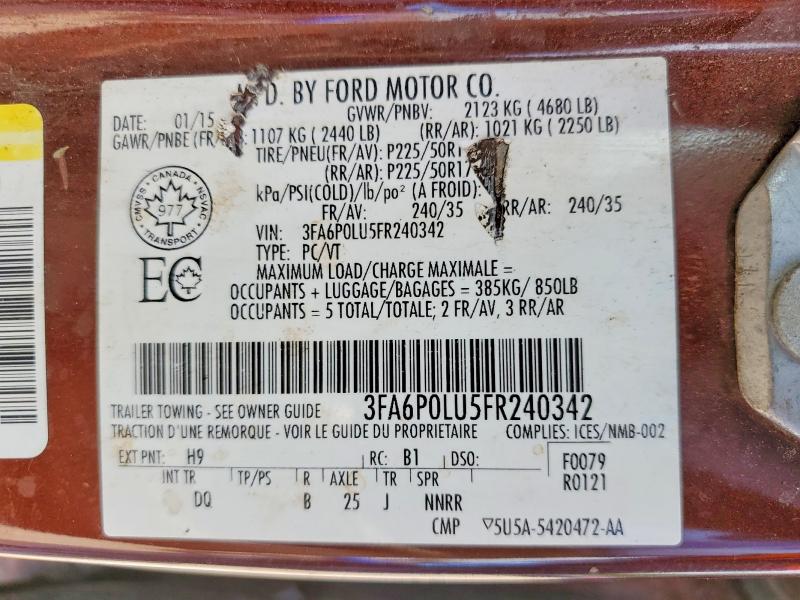 2015 Ford Fusion მანქანა იყიდება აუქციონზე, vin: 3FA6P0LU5FR240342, აუქციონის ნომერი: 59258296