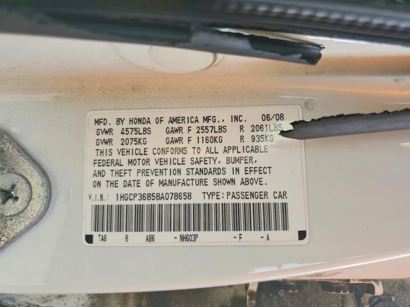 60855066 :رقم المزاد ، 1HGCP36858A078658 vin ، 2008 Honda Accord مزاد بيع