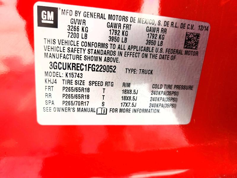 Aukcja sprzedaży 2015 Chevrolet Silverado, vin: 3GCUKREC1FG229052, numer aukcji: 60314726