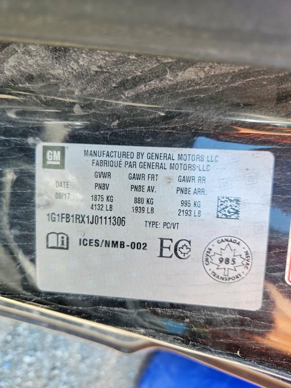 Продажа на аукционе авто 2018 Chevrolet Camaro, vin: 1G1FB1RX1J0111306, номер лота: 60161376