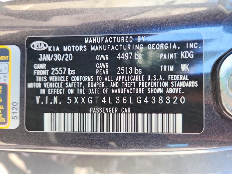60617046 :رقم المزاد ، 5XXGT4L36LG438320 vin ، 2020 Kia Optima مزاد بيع