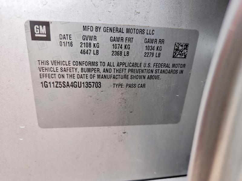 Продажа на аукционе авто 2016 Chevrolet Impala, vin: 1G11Z5SA4GU135703, номер лота: 62589216