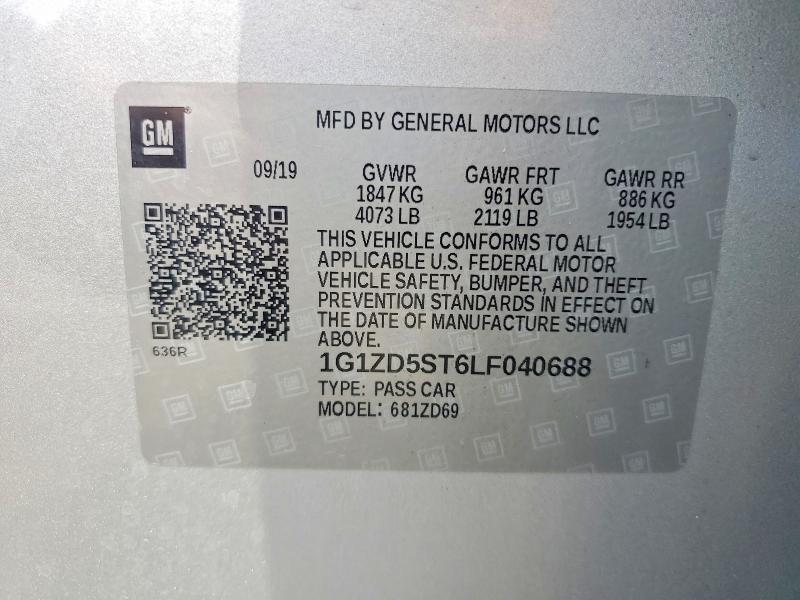 Aukcja sprzedaży 2020 Chevrolet Malibu, vin: 1G1ZD5ST6LF040688, numer aukcji: 61423146