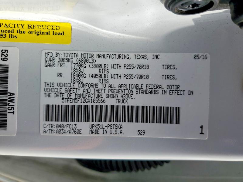 Aukcja sprzedaży 2016 Toyota Tundra, vin: 5TFEM5F12GX105566, numer aukcji: 61505586