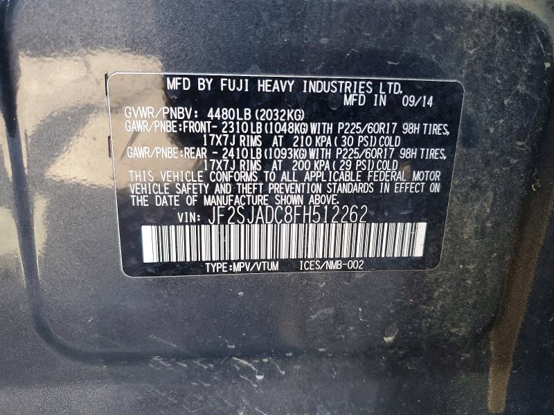 Aukcja sprzedaży 2015 Subaru Forester, vin: JF2SJADC8FH512262, numer aukcji: 62711486