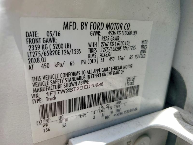 Aukcja sprzedaży 2016 Ford F250, vin: 1FT7W2BT2GED10986, numer aukcji: 59946546