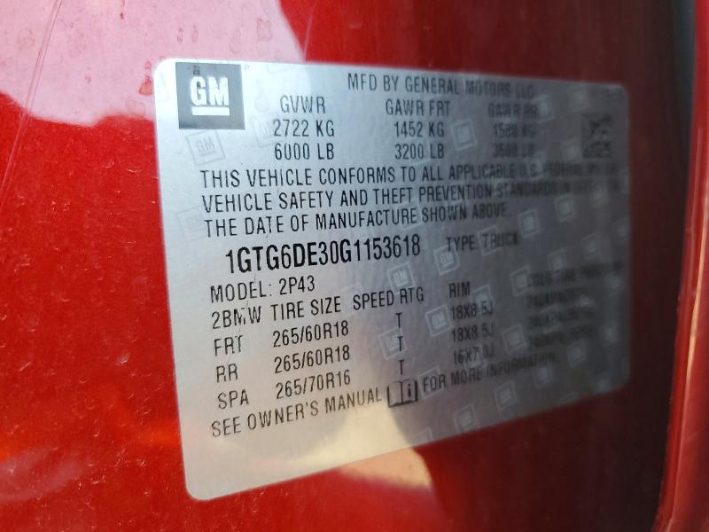 Продаж на аукціоні авто 2016 Gmc Canyon, vin: 1GTG6DE30G1153618, номер лоту: 60995966