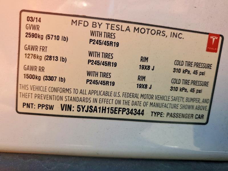 Продажа на аукционе авто 2014 Tesla Model S, vin: 5YJSA1H15EFP34344, номер лота: 62534176