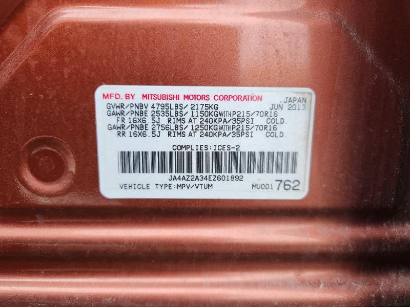 2014 Mitsubishi Outlander მანქანა იყიდება აუქციონზე, vin: JA4AZ2A34EZ601892, აუქციონის ნომერი: 59697036