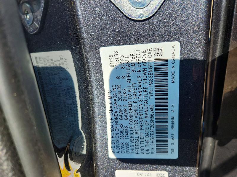 62828496 :رقم المزاد ، 2HGFE2F20SH562495 vin ، 2025 Honda Civic مزاد بيع