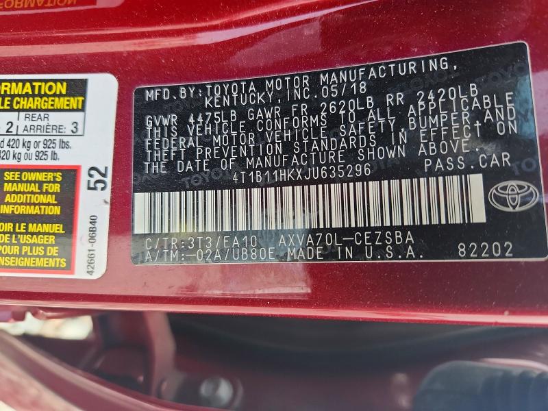 Продажа на аукционе авто 2018 Toyota Camry, vin: 4T1B11HKXJU635296, номер лота: 61284126