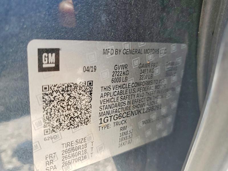 60833526 :رقم المزاد ، 1GTG6CEN0K1298291 vin ، 2019 Gmc Canyon مزاد بيع